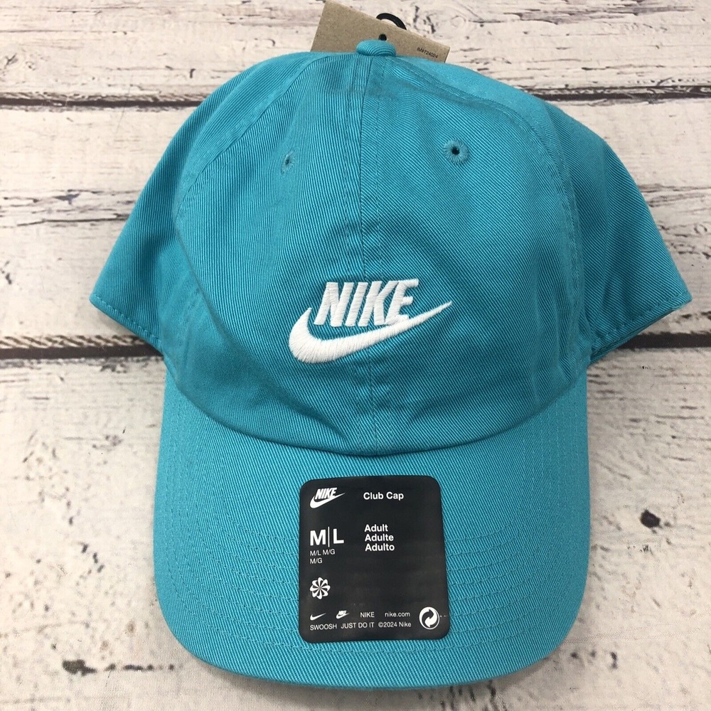 Nike teal blue Billed Club Cap White Futura Logo Size M/L FB5368-345